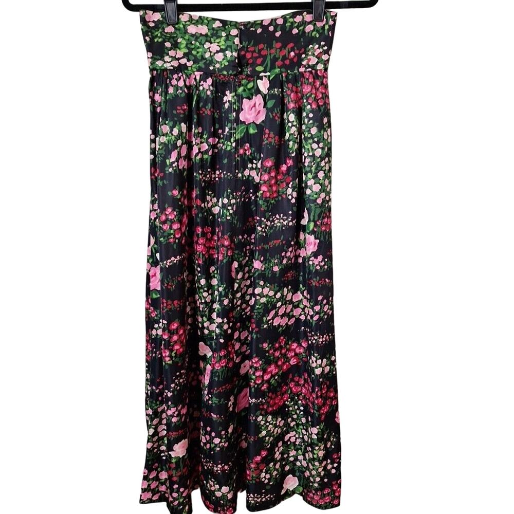 Vintage 70s High Waist Black Pink Rose Floral Maxi Skirt Mod Hippie Size Small - Picture 8 of 12